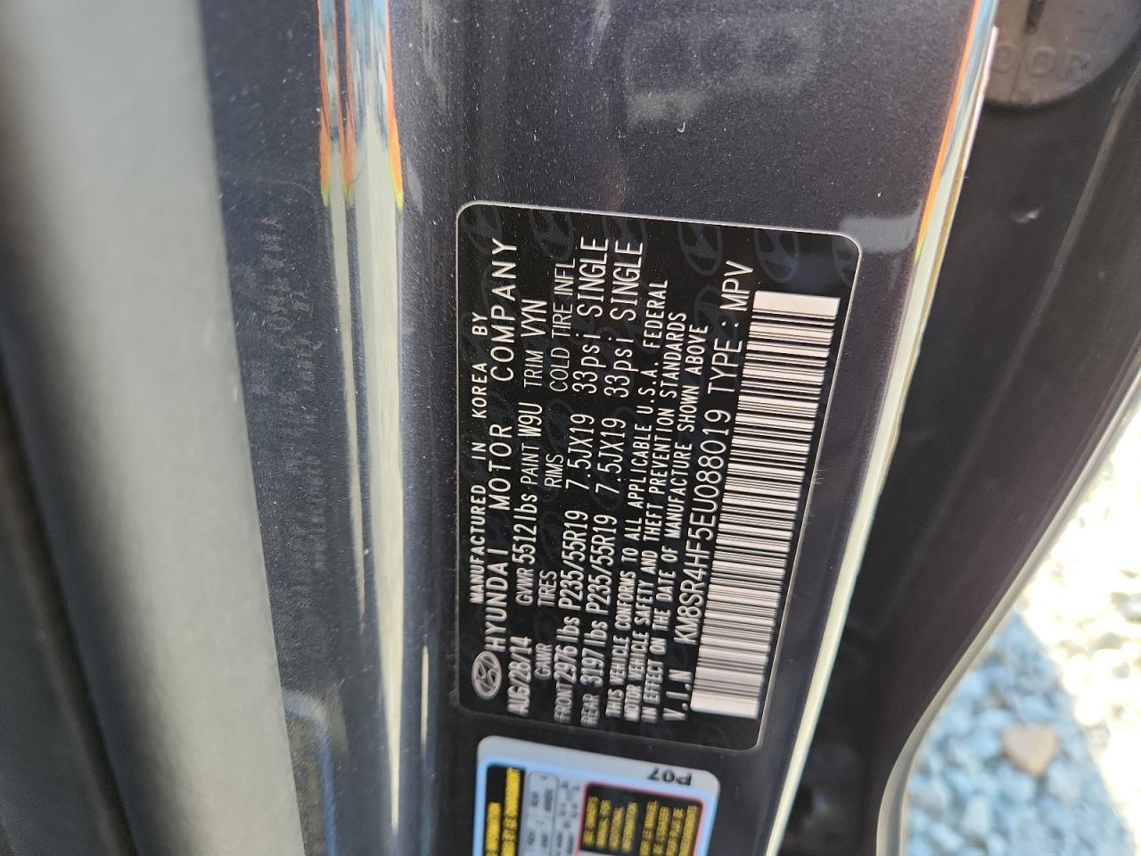 2014 Hyundai Santa Fe Gls VIN: KM8SR4HF5EU088019 Lot: 80072815