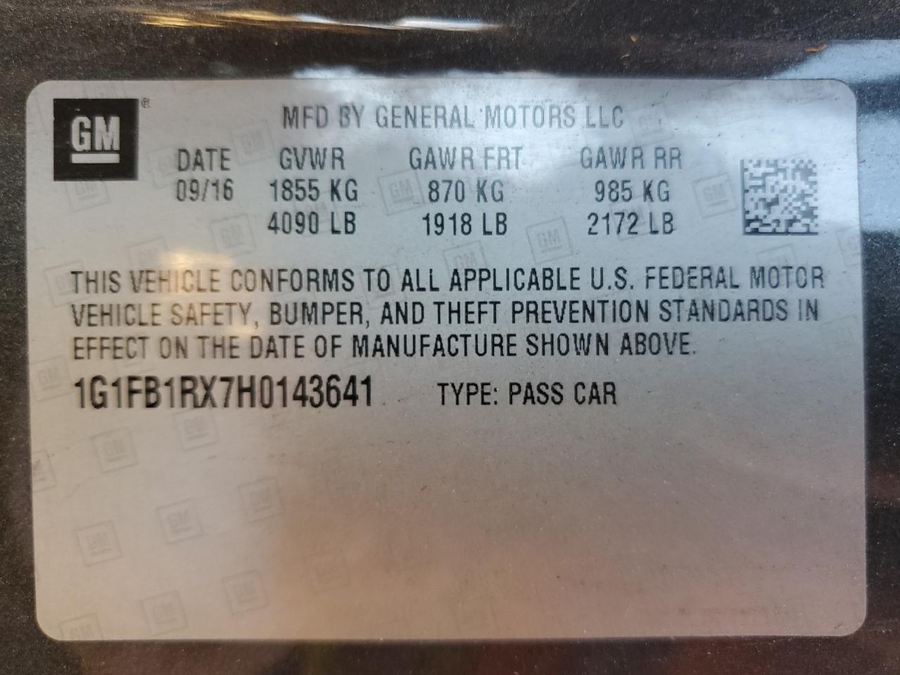 2017 Chevrolet Camaro Lt VIN: 1G1FB1RX7H0143641 Lot: 81725545