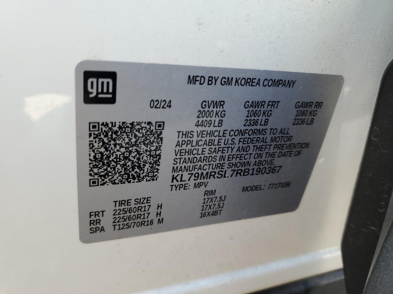 2024 Chevrolet Trailblazer Lt VIN: KL79MRSL7RB190367 Lot: 80314325