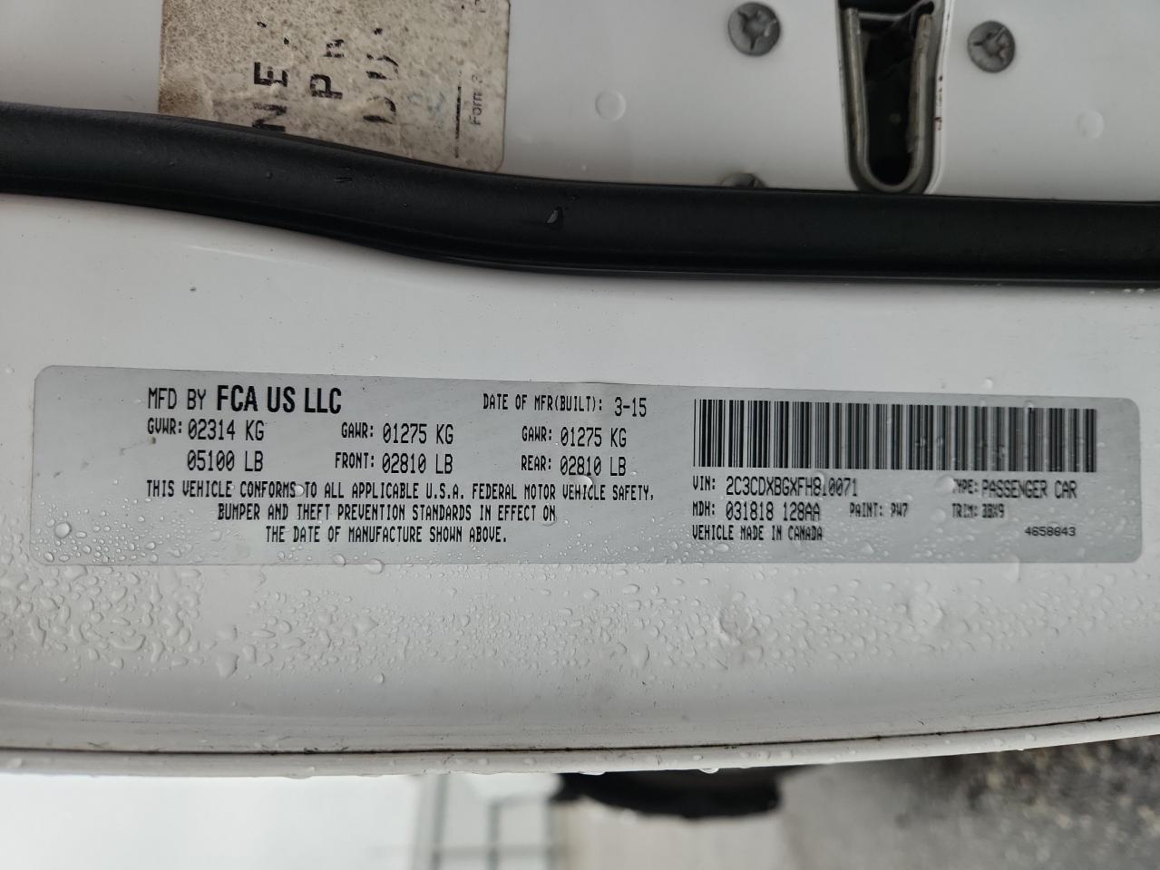 2015 Dodge Charger Se VIN: 2C3CDXBGXFH810071 Lot: 84706745