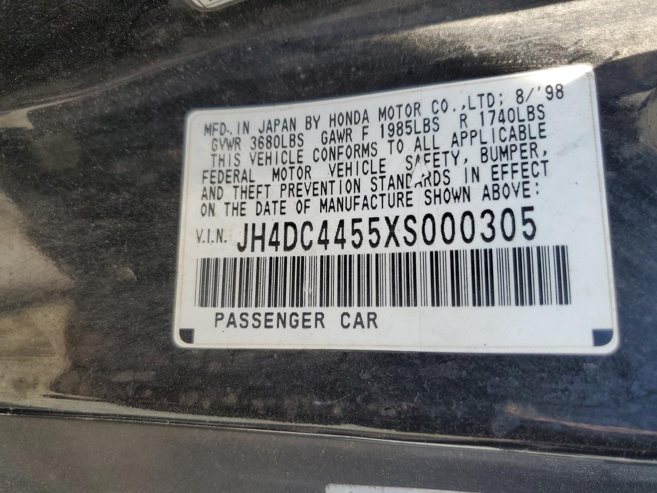 1999 Acura Integra Ls VIN: JH4DC4455XS000305 Lot: 80888675