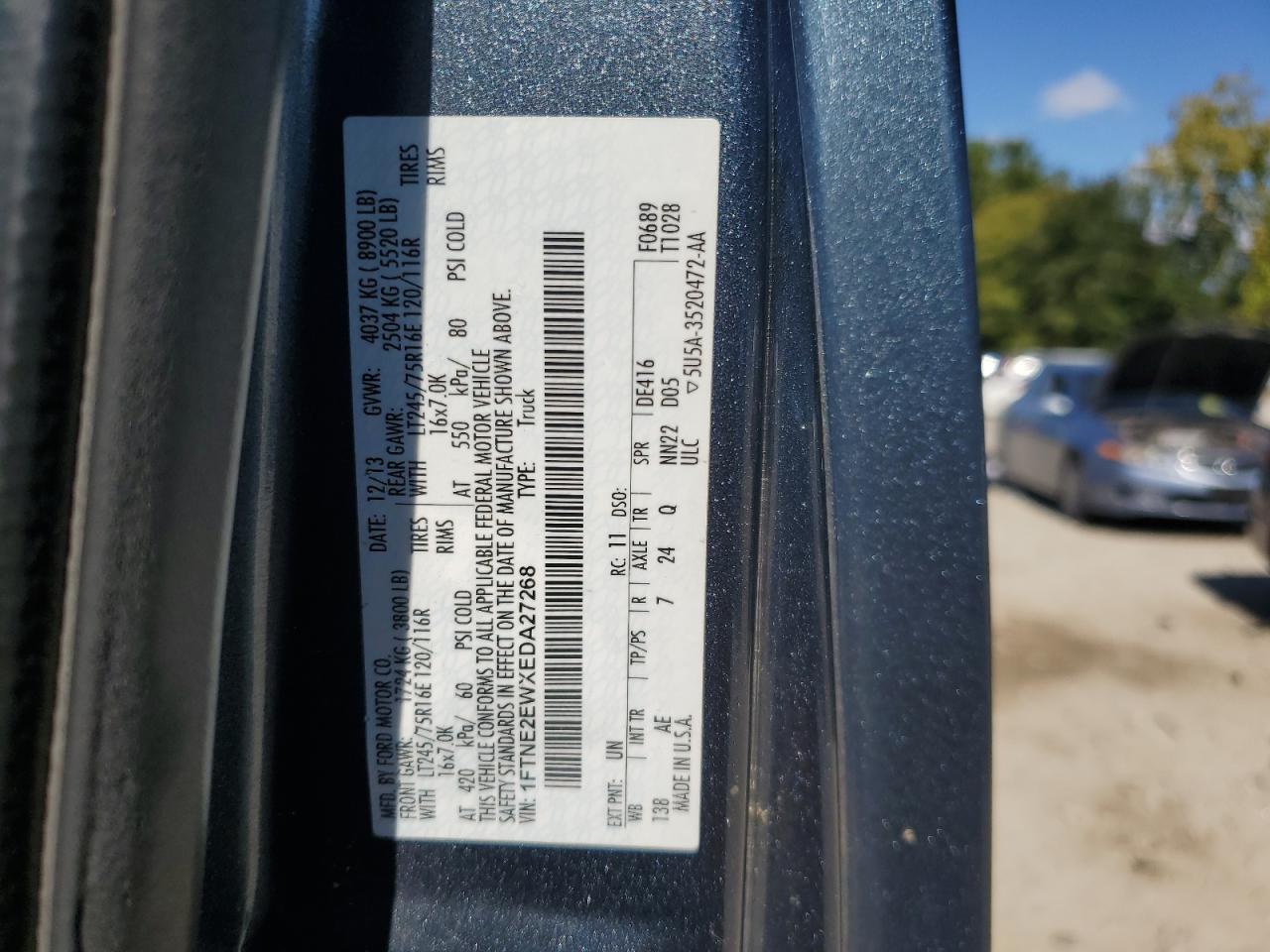 2014 Ford Econoline E250 Van VIN: 1FTNE2EWXEDA27268 Lot: 80580785