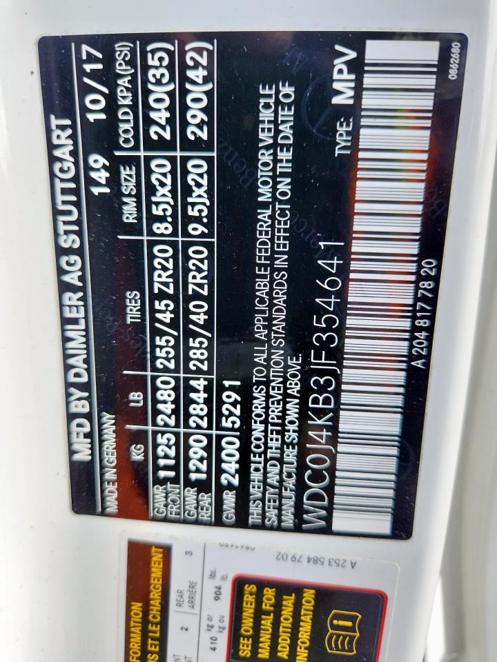 2018 Mercedes-Benz Glc Coupe 300 4Matic VIN: WDC0J4KB3JF354641 Lot: 83757355