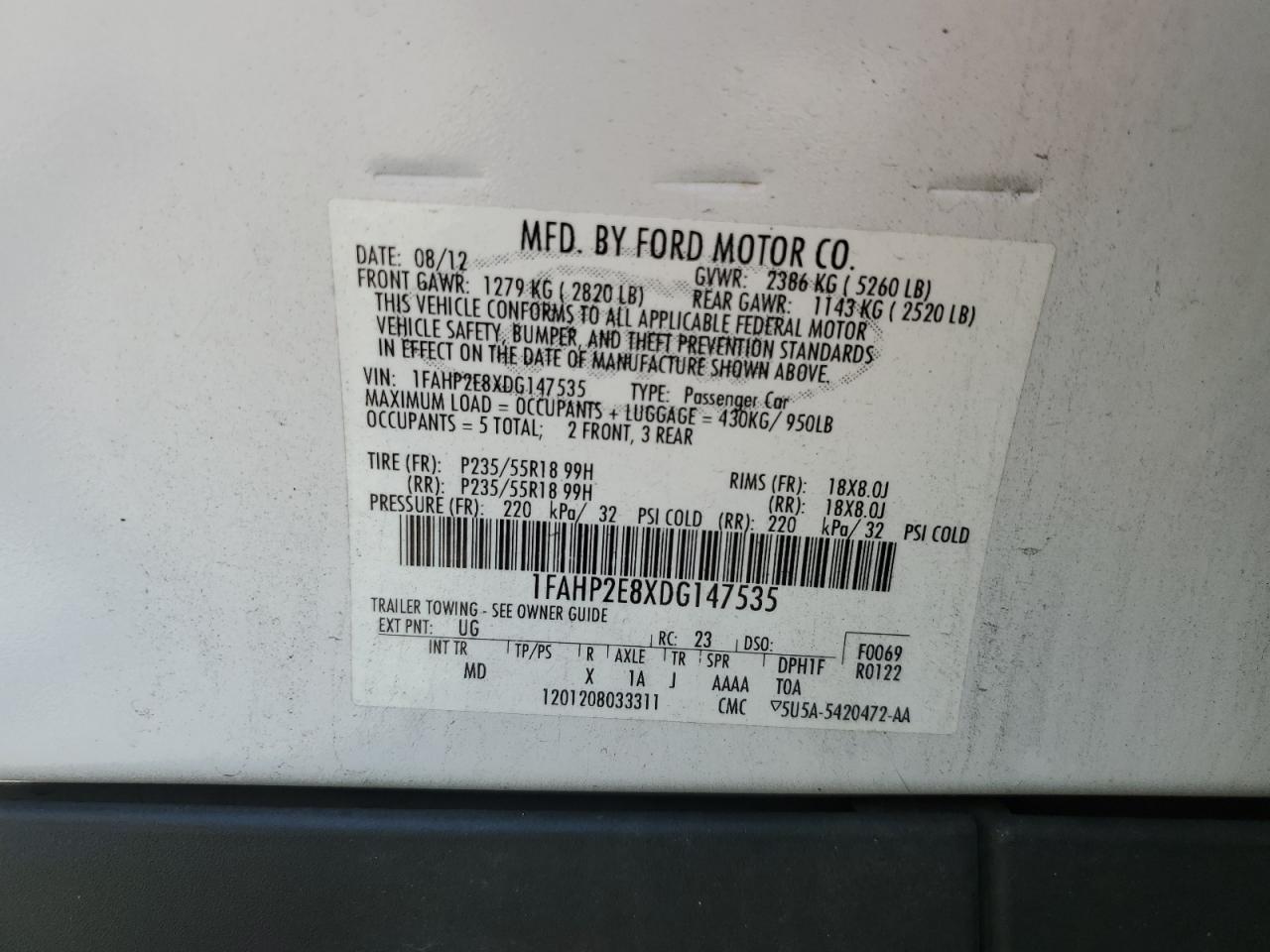 2013 Ford Taurus Sel VIN: 1FAHP2E8XDG147535 Lot: 71322225