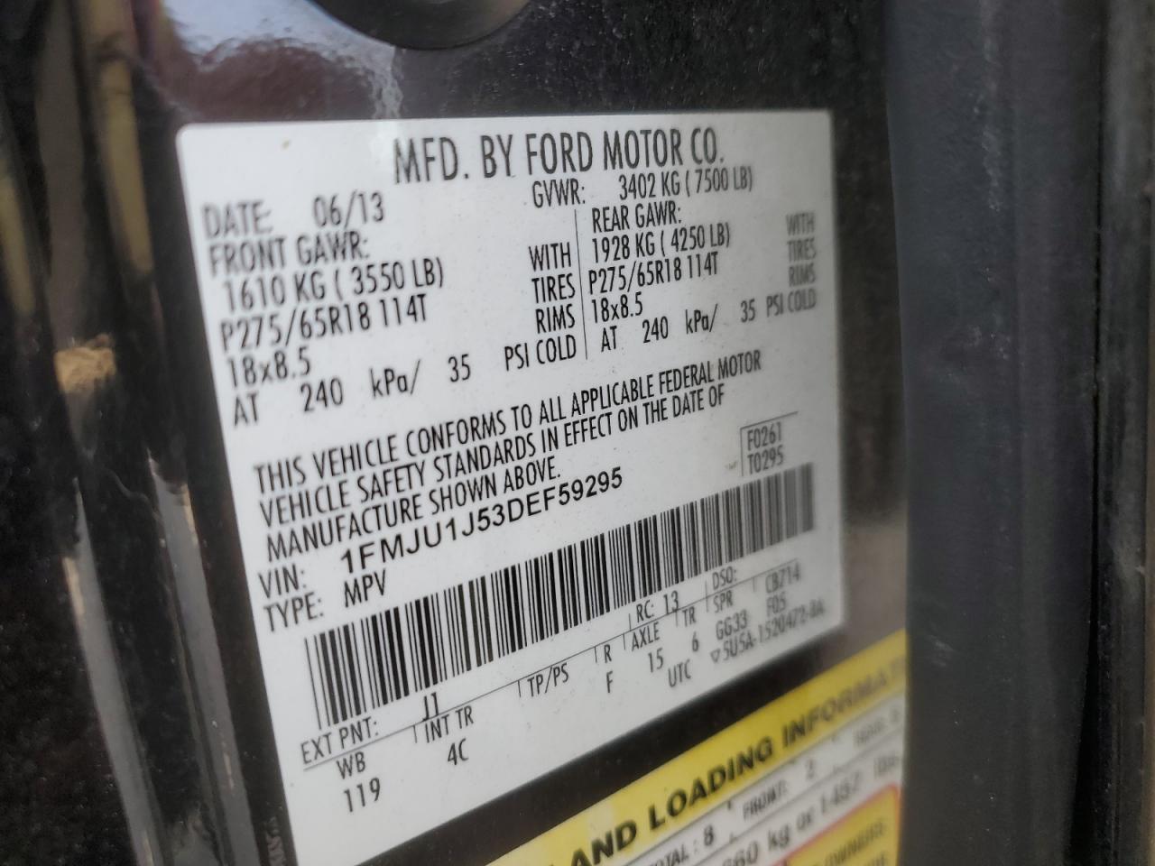 2013 Ford Expedition Xlt VIN: 1FMJU1J53DEF59295 Lot: 81679305