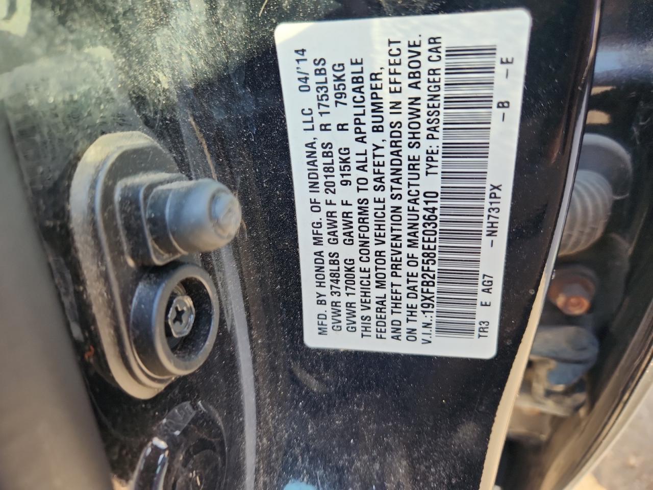 2014 Honda Civic Lx VIN: 19XFB2F58EE036410 Lot: 84203375