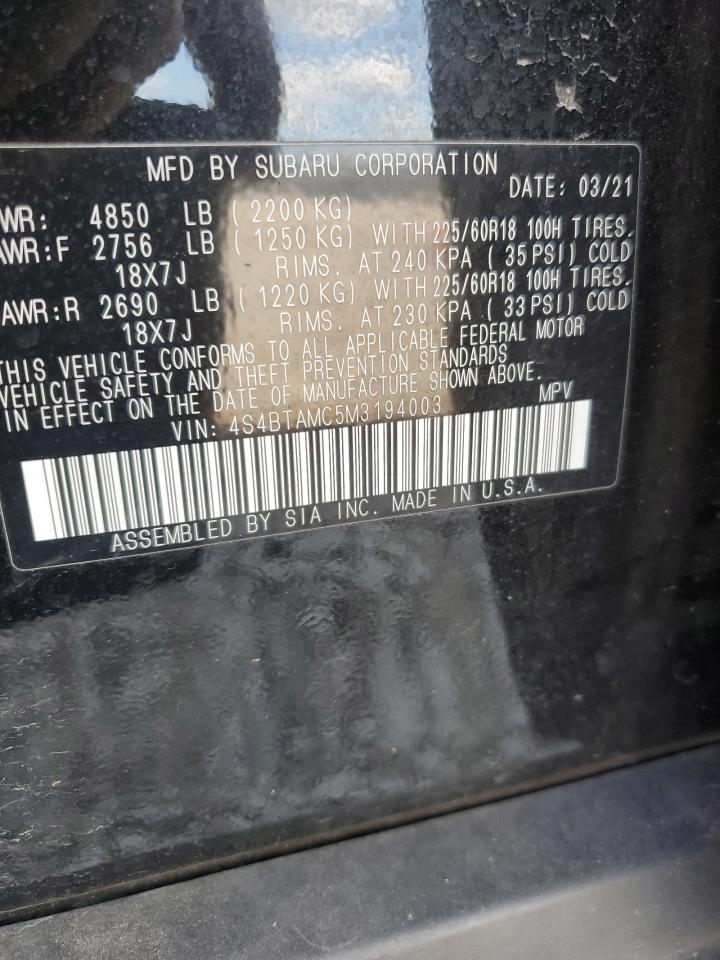 2021 Subaru Outback Limited VIN: 4S4BTAMC5M3194003 Lot: 83974725