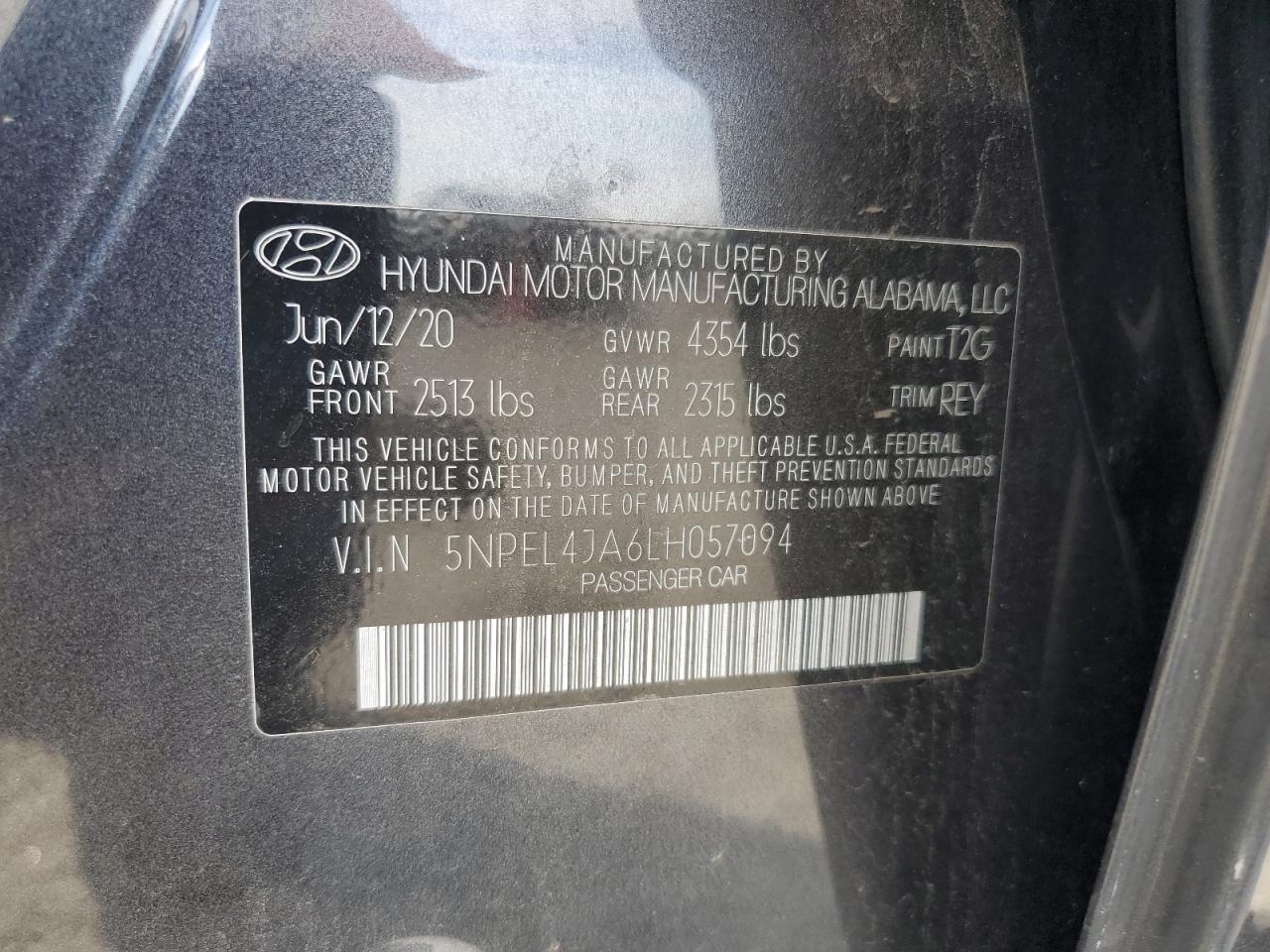 2020 Hyundai Sonata Sel VIN: 5NPEL4JA6LH057094 Lot: 80544925