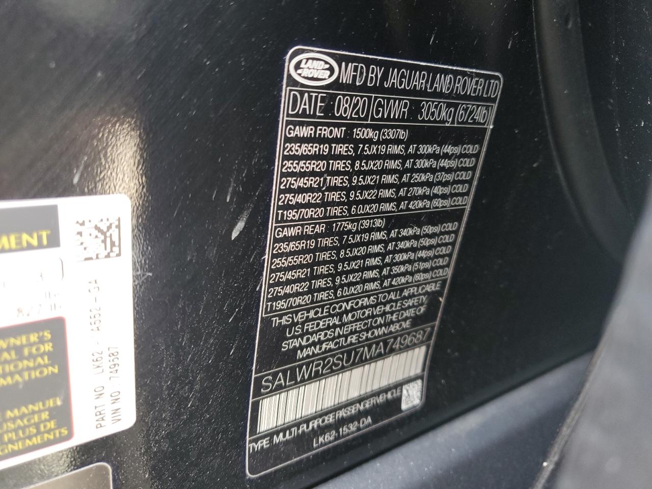 2021 Land Rover Range Rover Sport Hse Silver Edition VIN: SALWR2SU7MA749687 Lot: 71718495