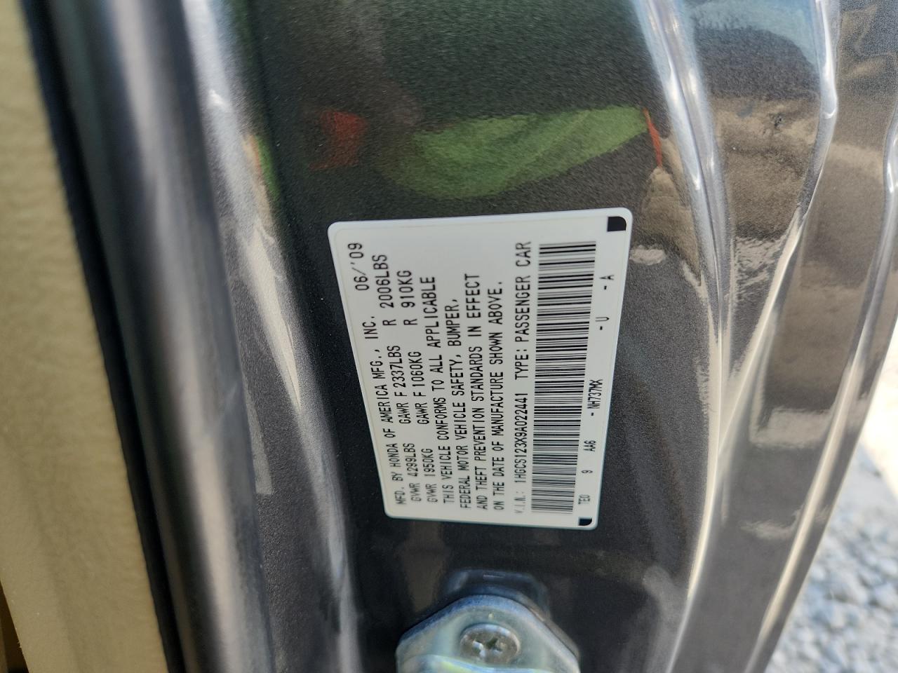 2009 Honda Accord Lx VIN: 1HGCS123X9A022441 Lot: 81638875