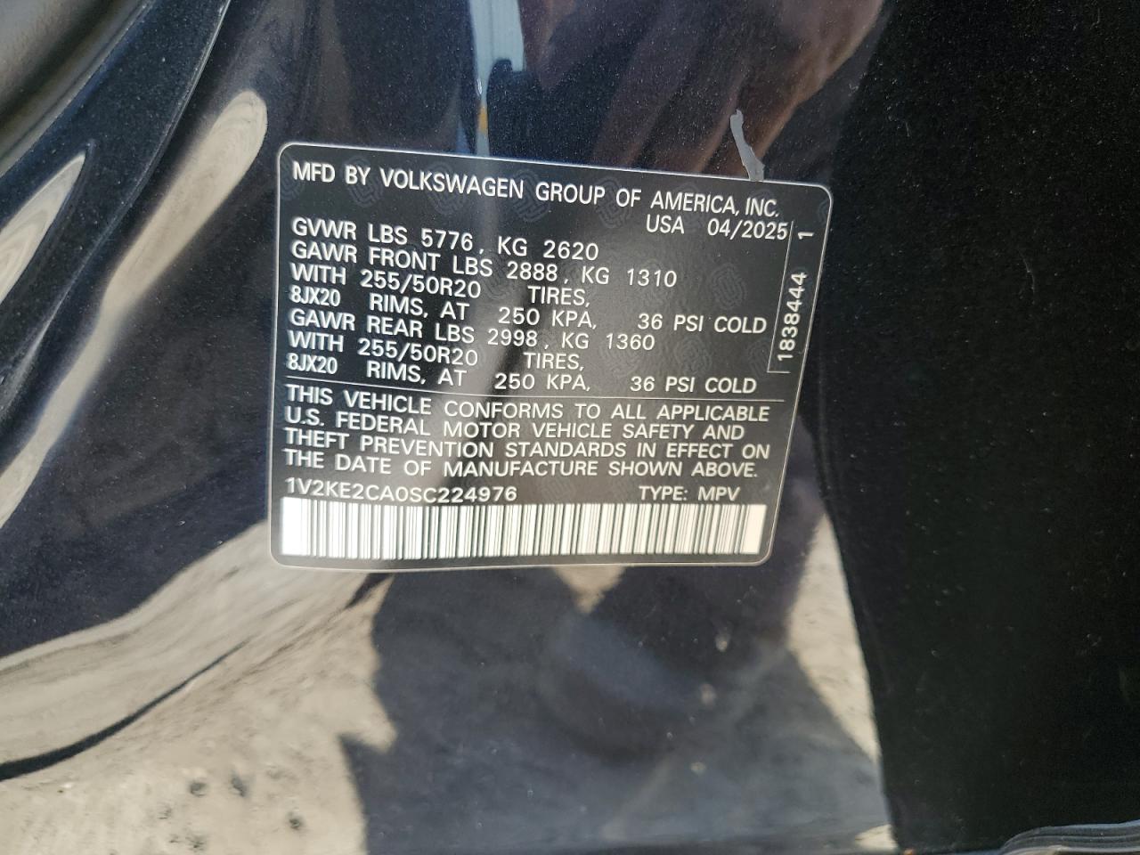 2025 Volkswagen Atlas Cross Sport Se VIN: 1V2KE2CA0SC224976 Lot: 80293955