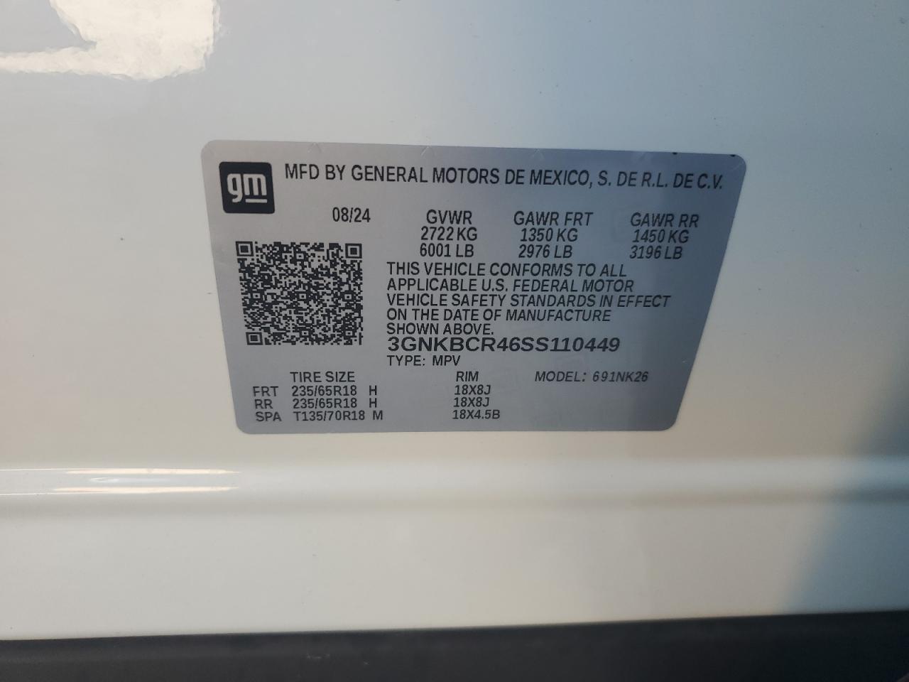 2025 Chevrolet Blazer 2Lt VIN: 3GNKBCR46SS110449 Lot: 81393295