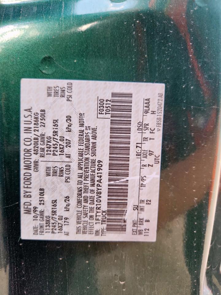 2000 Ford Ranger VIN: 1FTYR10V8YPA41909 Lot: 71700365