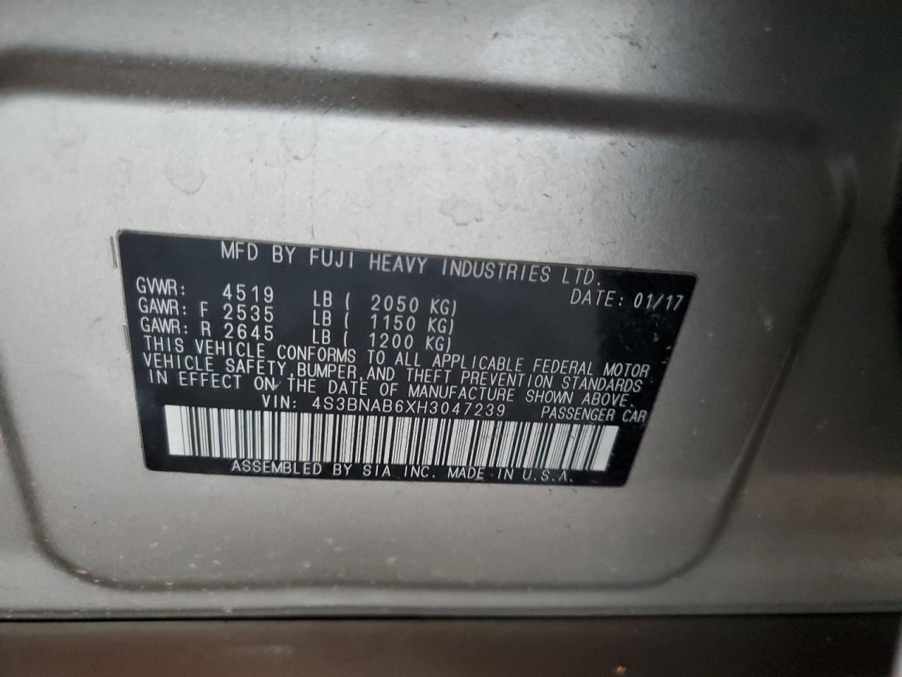 2017 Subaru Legacy 2.5I VIN: 4S3BNAB6XH3047239 Lot: 84409565