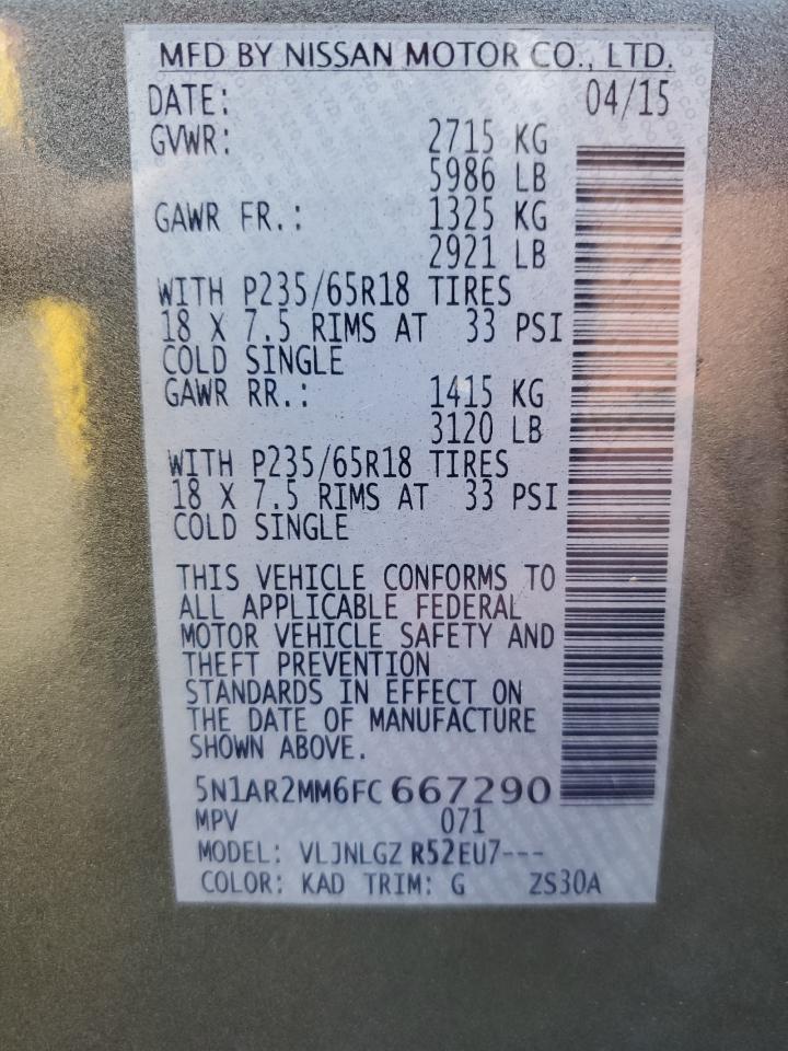 2015 Nissan Pathfinder S VIN: 5N1AR2MM6FC667290 Lot: 80316395