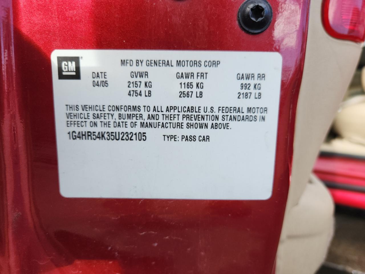 2005 Buick Lesabre Limited VIN: 1G4HR54K35U232105 Lot: 80145475