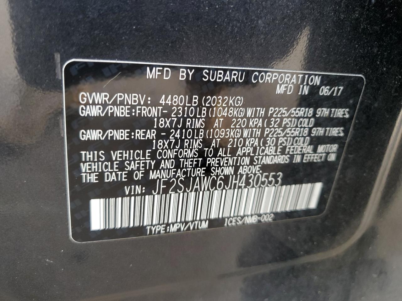 2018 Subaru Forester 2.5I Touring VIN: JF2SJAWC6JH430553 Lot: 83796935