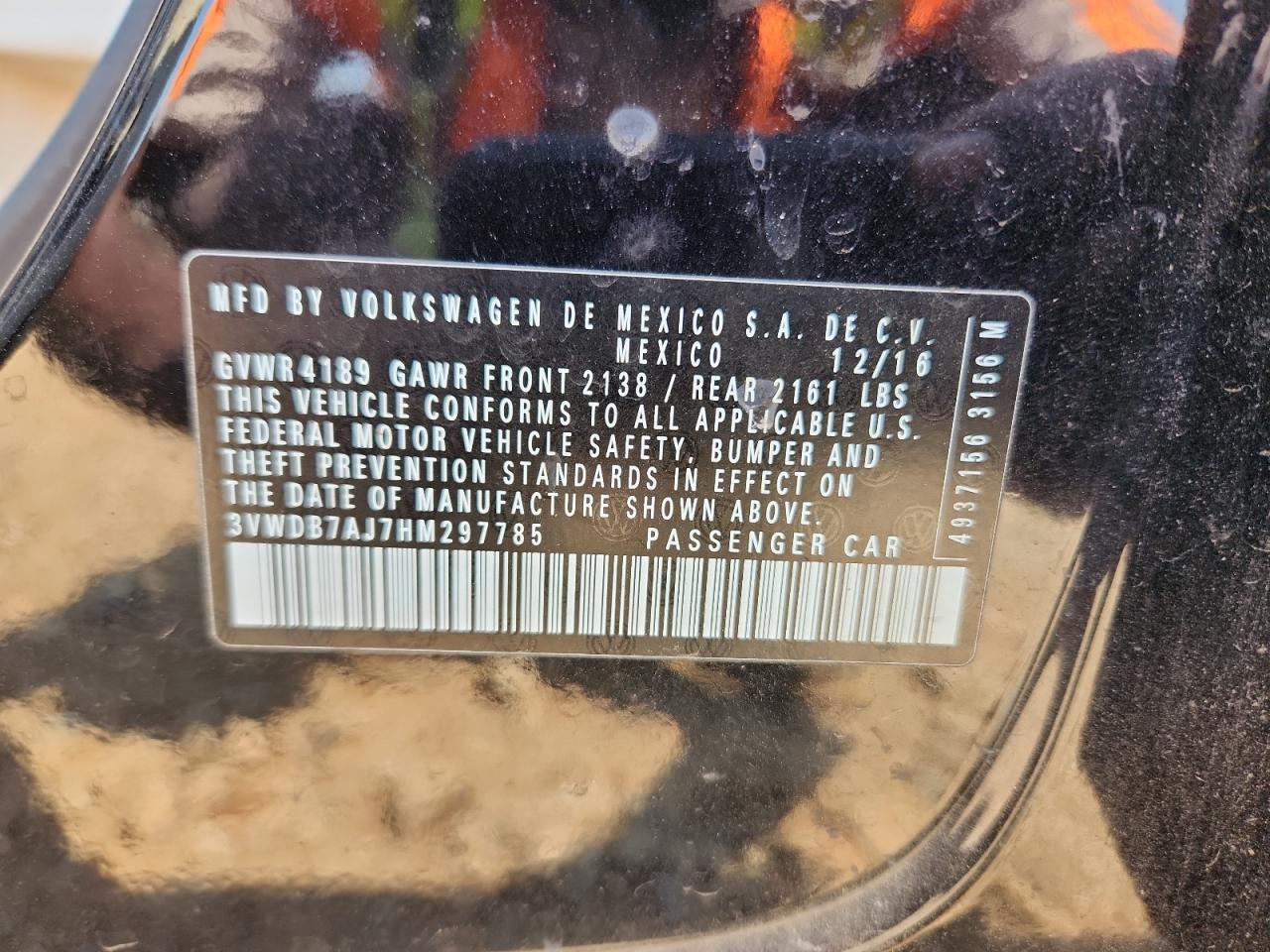 2017 Volkswagen Jetta Se VIN: 3VWDB7AJ7HM297785 Lot: 80130675