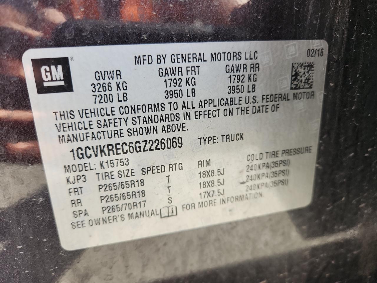 2016 Chevrolet Silverado K1500 Lt VIN: 1GCVKREC6GZ226069 Lot: 84423955