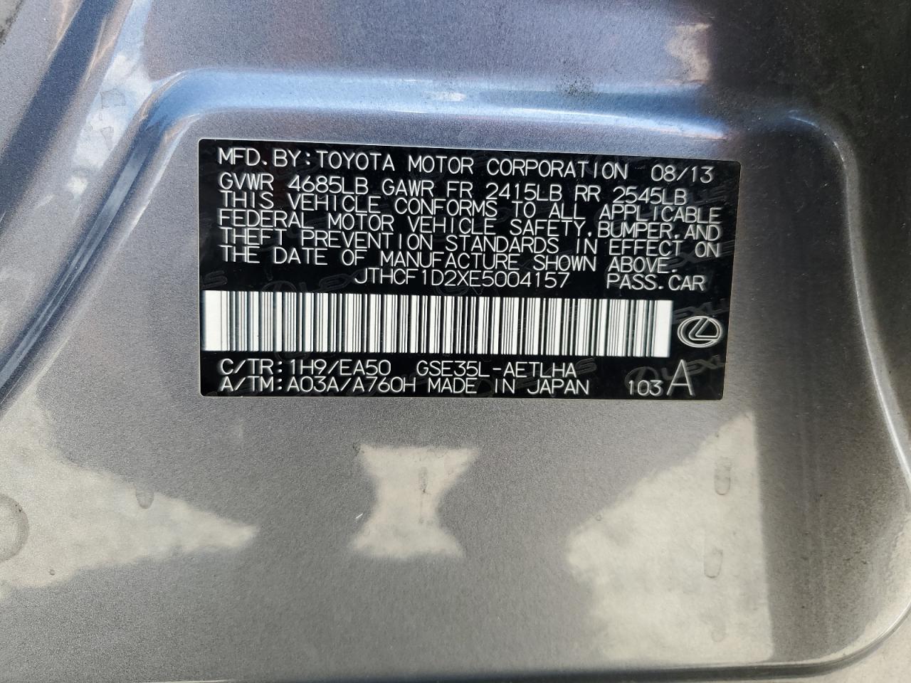 2014 Lexus Is 250 VIN: JTHCF1D2XE5004157 Lot: 71906035