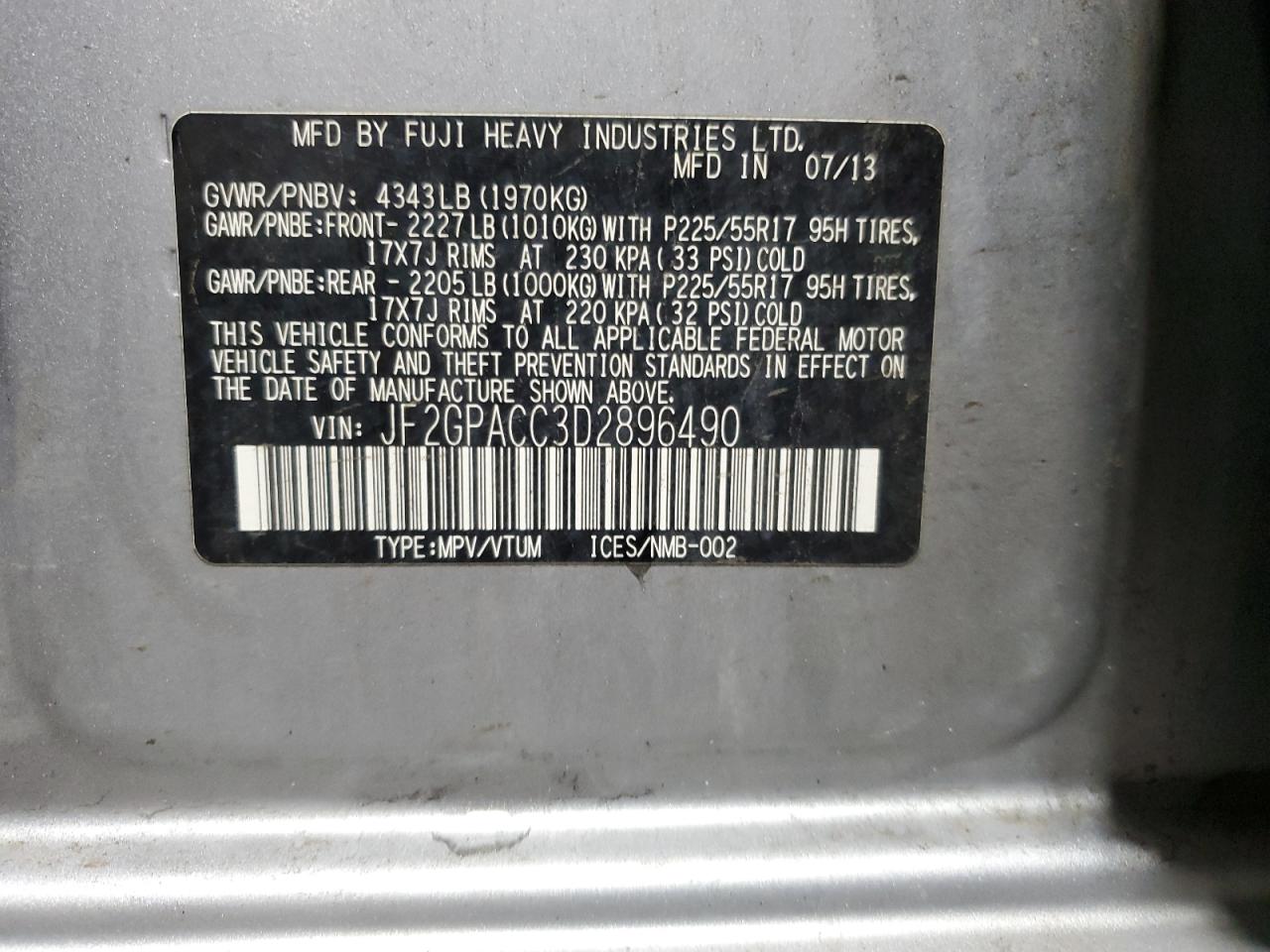 2013 Subaru Xv Crosstrek 2.0 Premium VIN: JF2GPACC3D2896490 Lot: 81403675