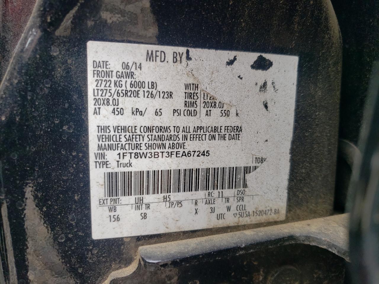 2015 Ford F350 Super Duty VIN: 1FT8W3BT3FEA67245 Lot: 81617075