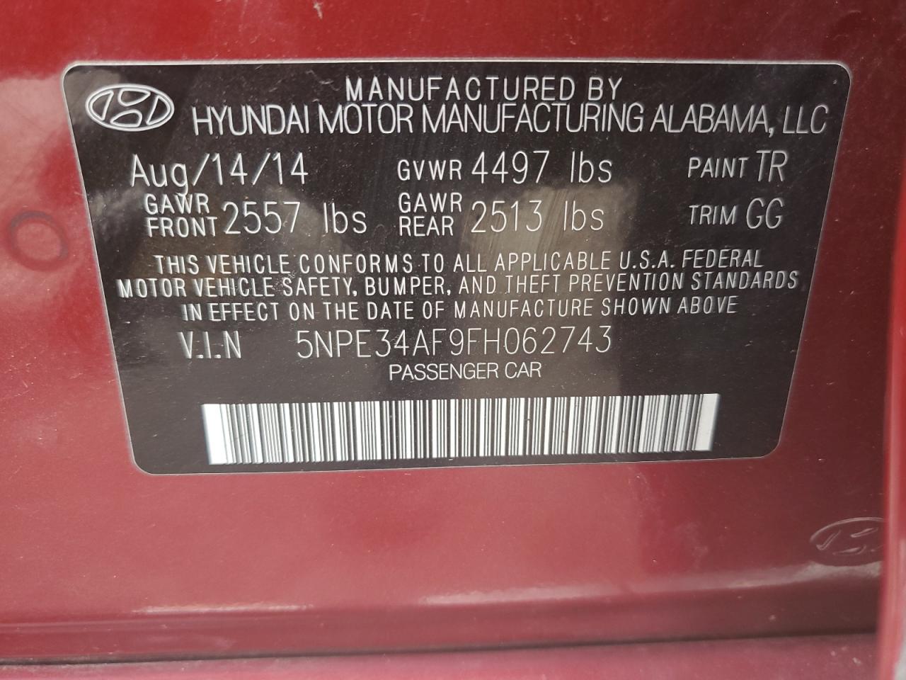 2015 Hyundai Sonata Sport VIN: 5NPE34AF9FH062743 Lot: 83760125