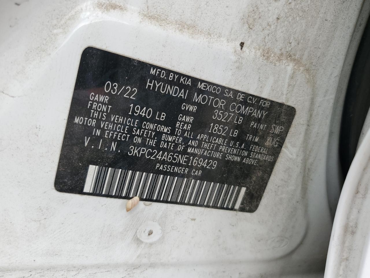 2022 Hyundai Accent Se VIN: 3KPC24A65NE169429 Lot: 70907765