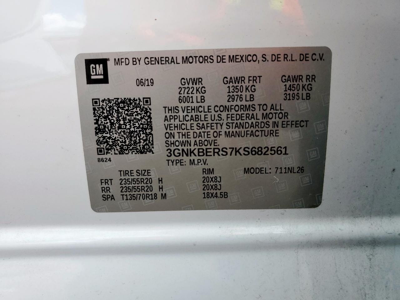 2019 Chevrolet Blazer Rs VIN: 3GNKBERS7KS682561 Lot: 82068305