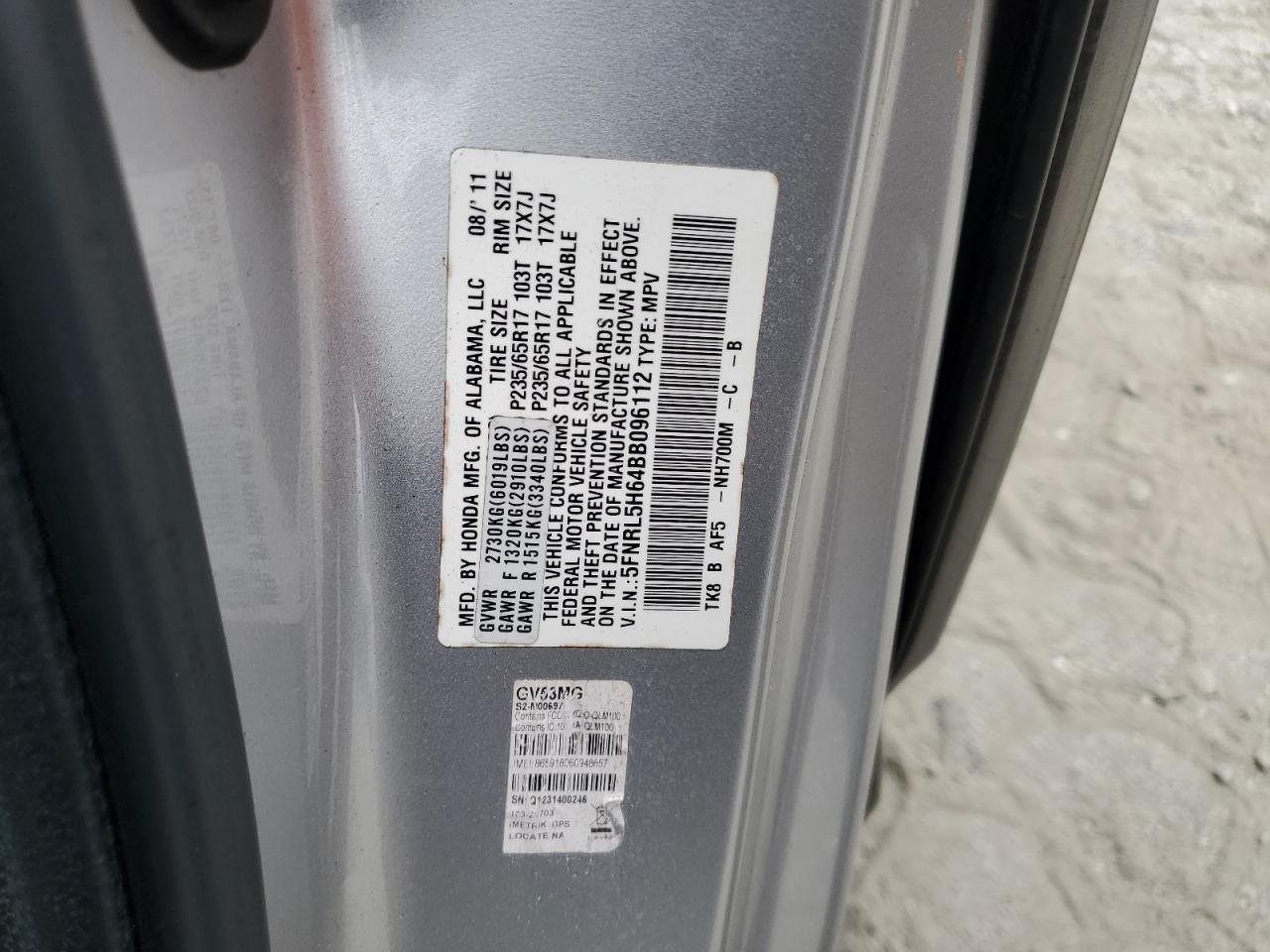 2011 Honda Odyssey Exl VIN: 5FNRL5H64BB096112 Lot: 81899605