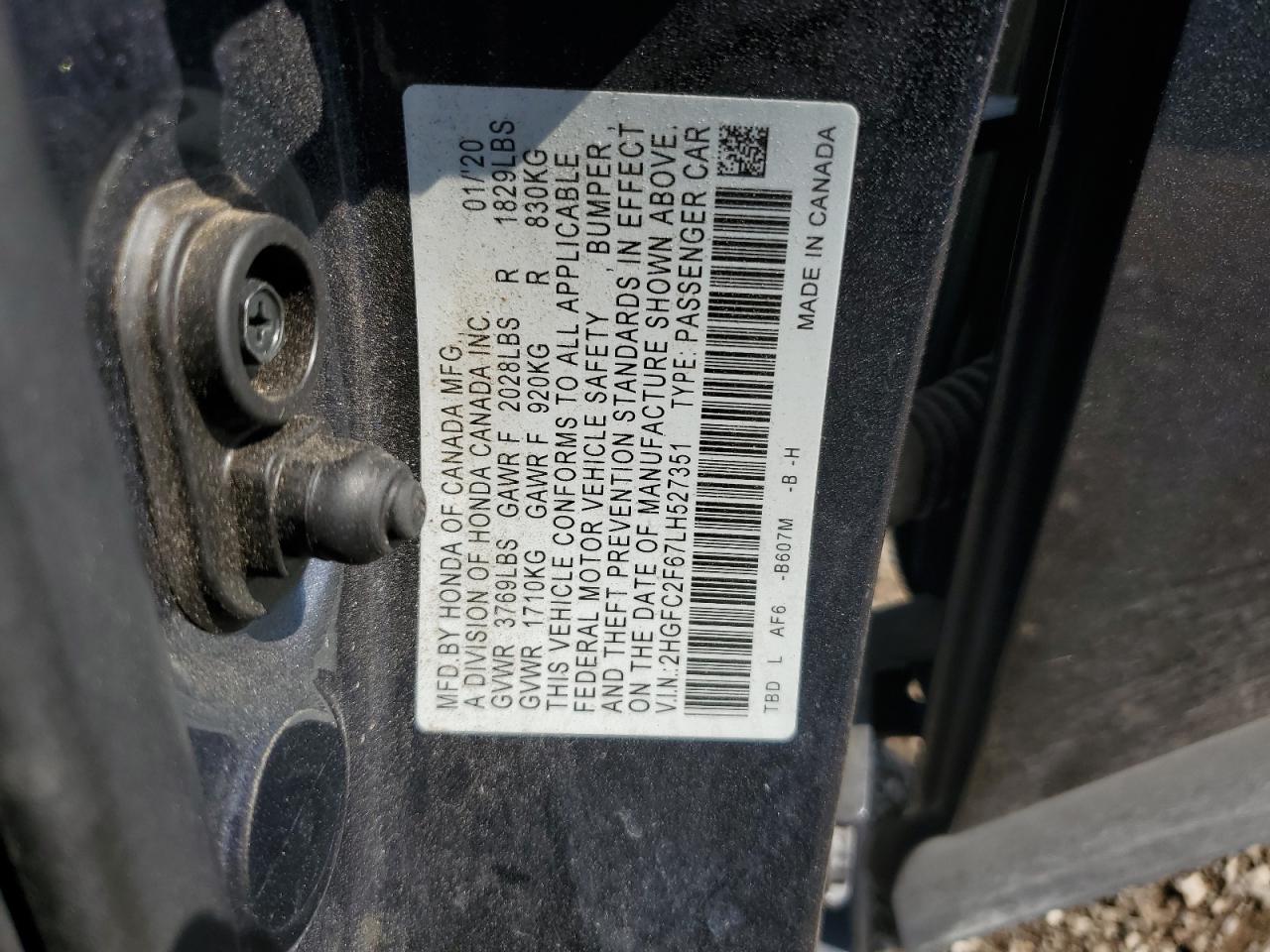 2020 Honda Civic Lx VIN: 2HGFC2F67LH527351 Lot: 80262395