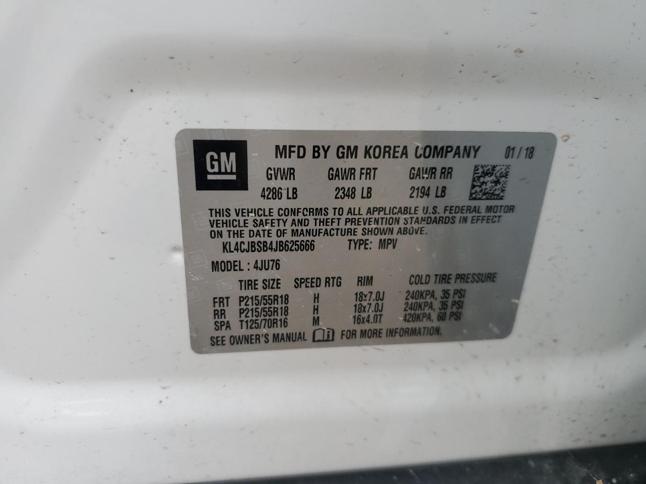 2018 Buick Encore Preferred Ii VIN: KL4CJBSB4JB625666 Lot: 71396695