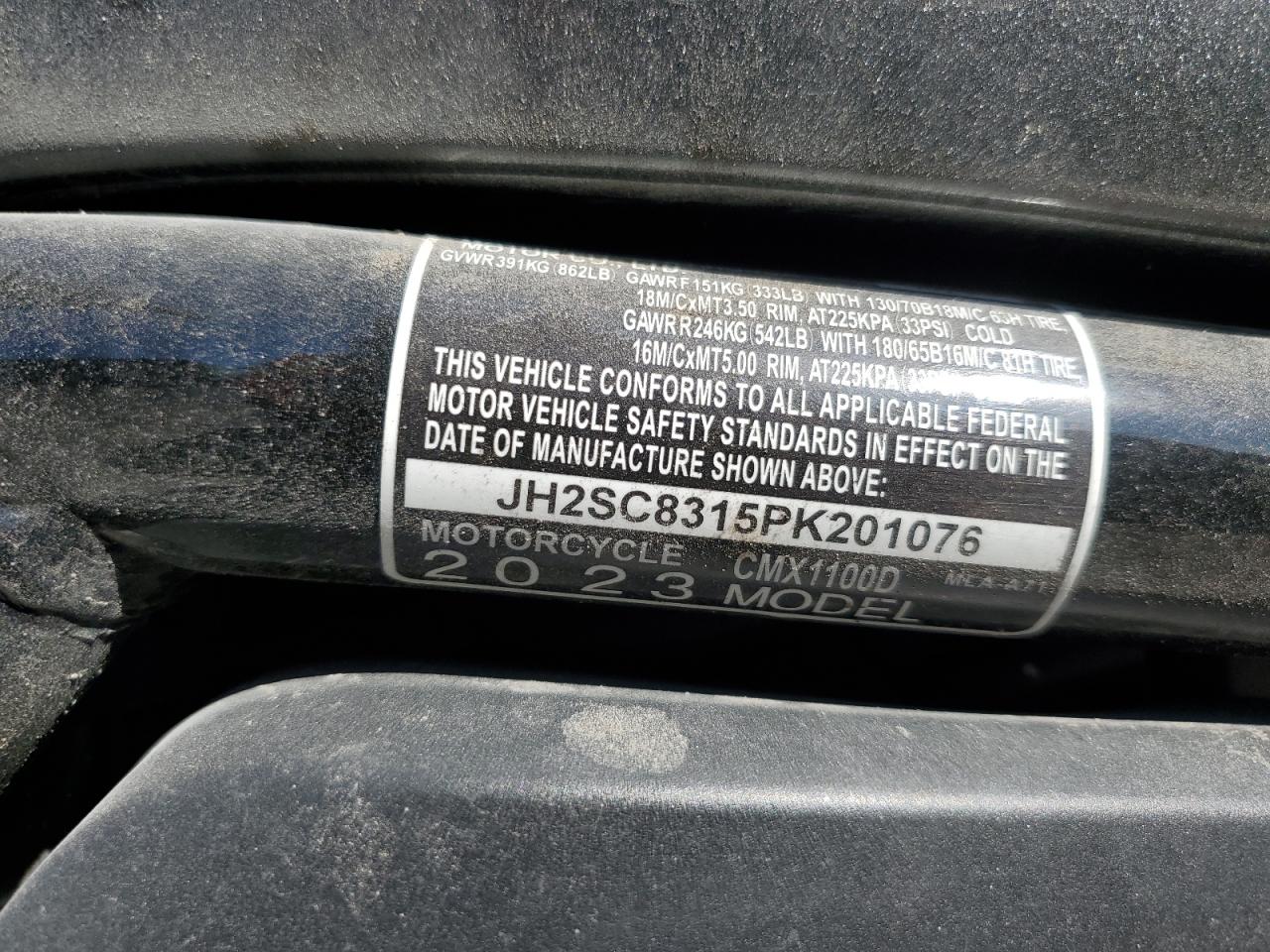 2023 Honda Cmx1100 D VIN: JH2SC8315PK201076 Lot: 80404245
