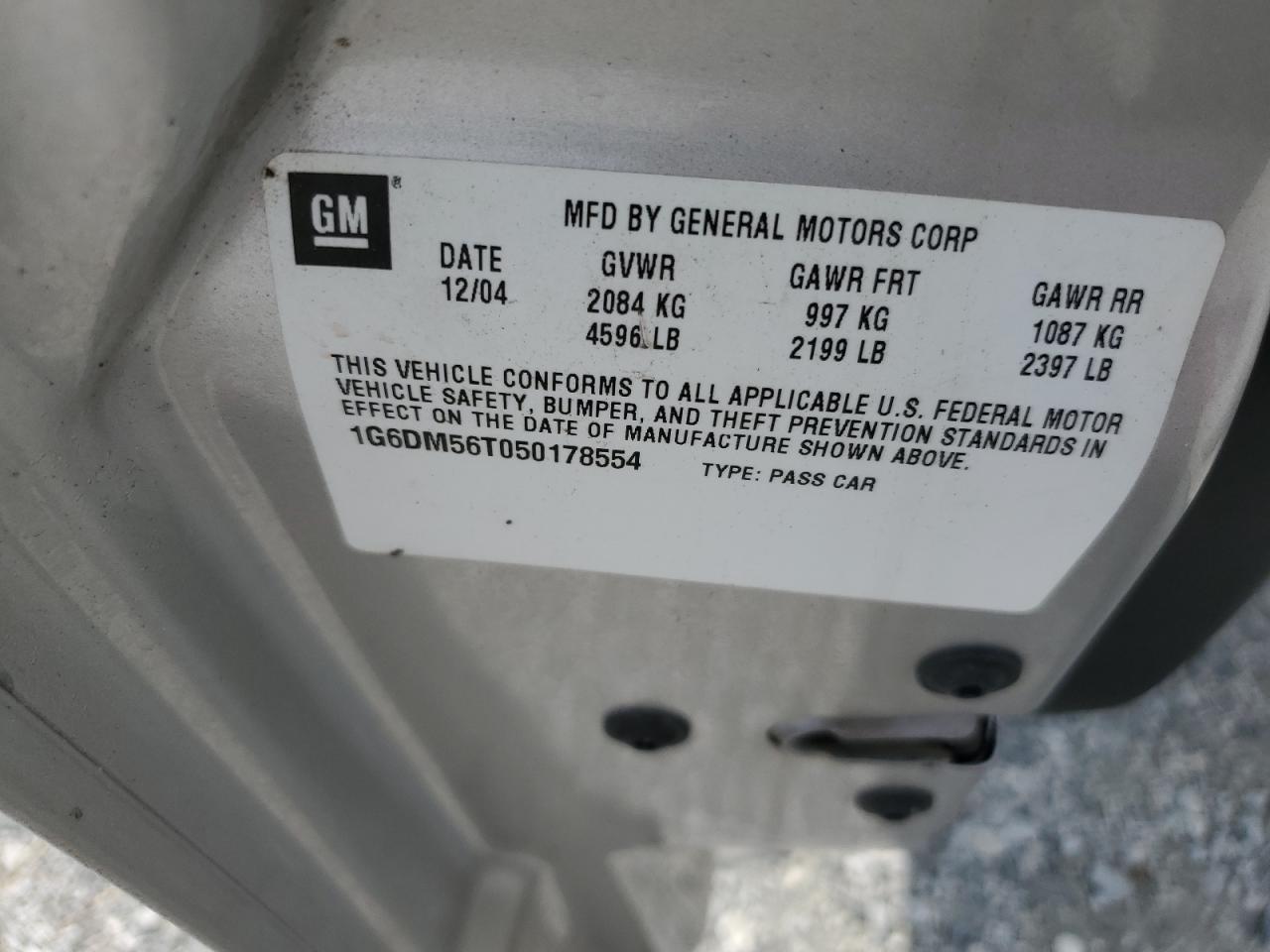 2005 Cadillac Cts VIN: 1G6DM56T050178554 Lot: 80826875