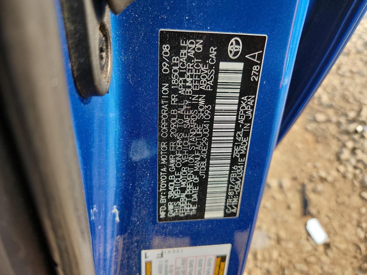 2009 Toyota Corolla Base VIN: JTDBL40E29J041093 Lot: 71488895