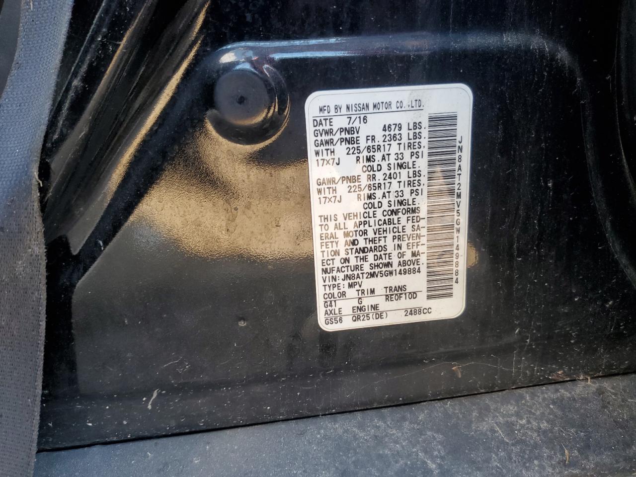 2016 Nissan Rogue S VIN: JN8AT2MV5GW149884 Lot: 81126805