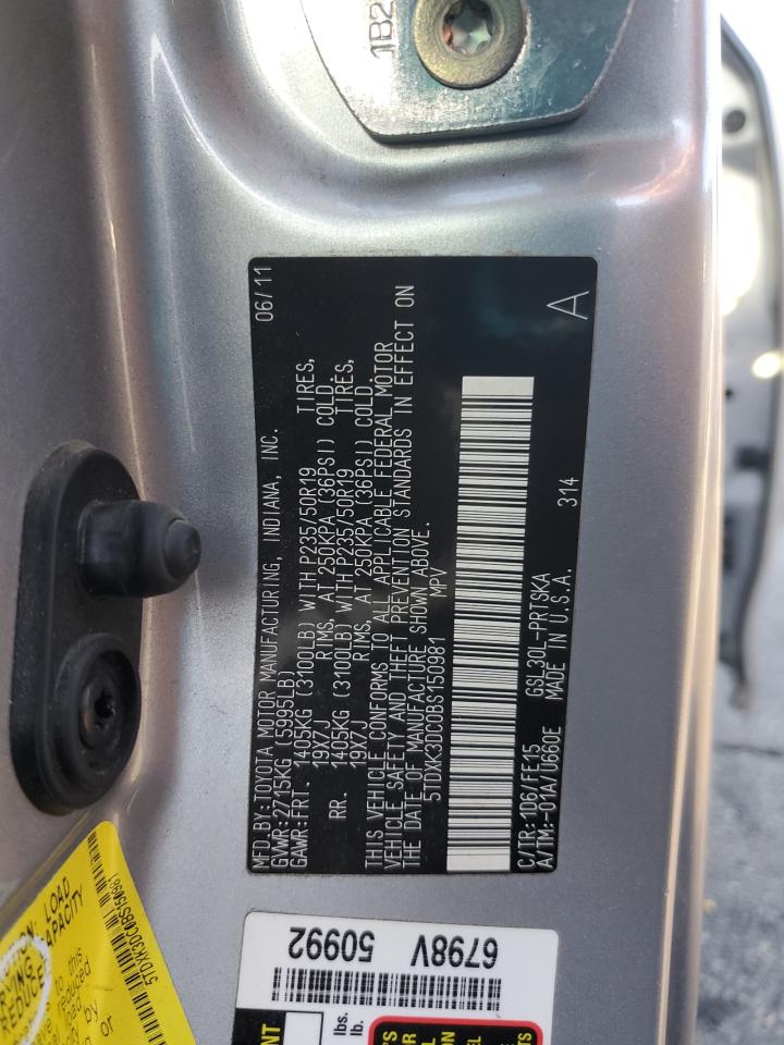 2011 Toyota Sienna Sport VIN: 5TDXK3DC0BS150981 Lot: 83873885