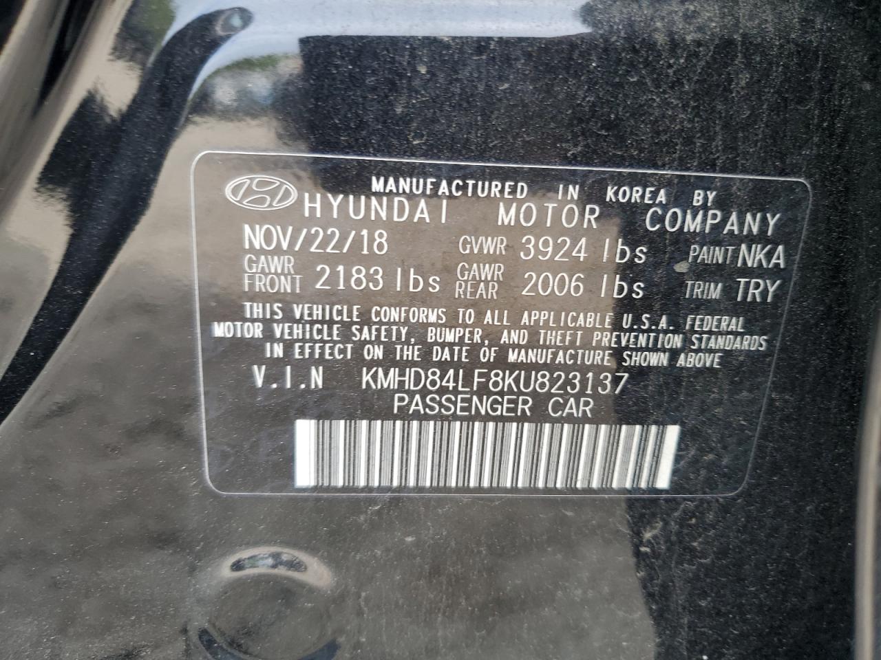 2019 Hyundai Elantra Sel VIN: KMHD84LF8KU823137 Lot: 71613735