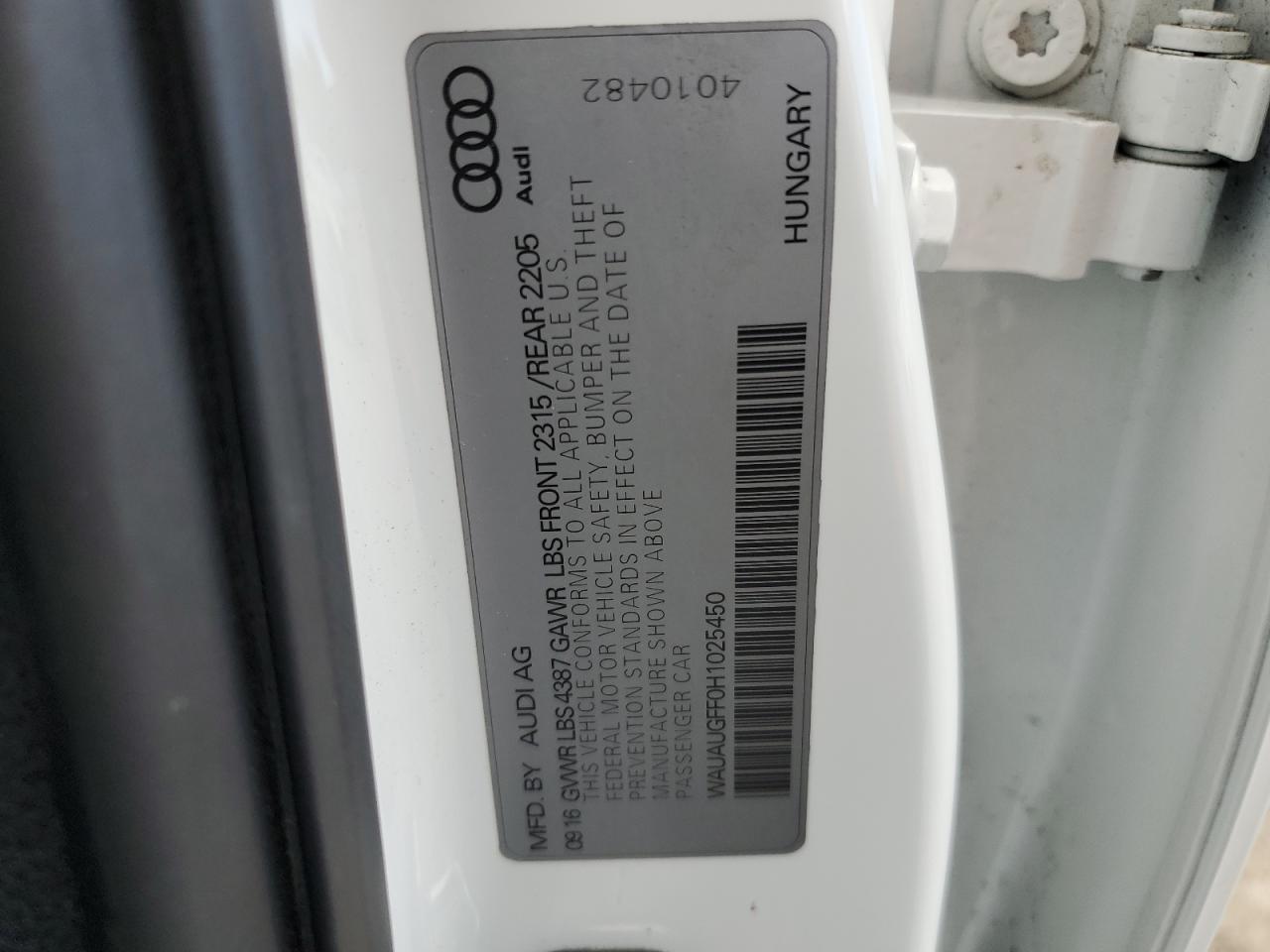 2017 Audi A3 Premium VIN: WAUAUGFF0H1025450 Lot: 84561215