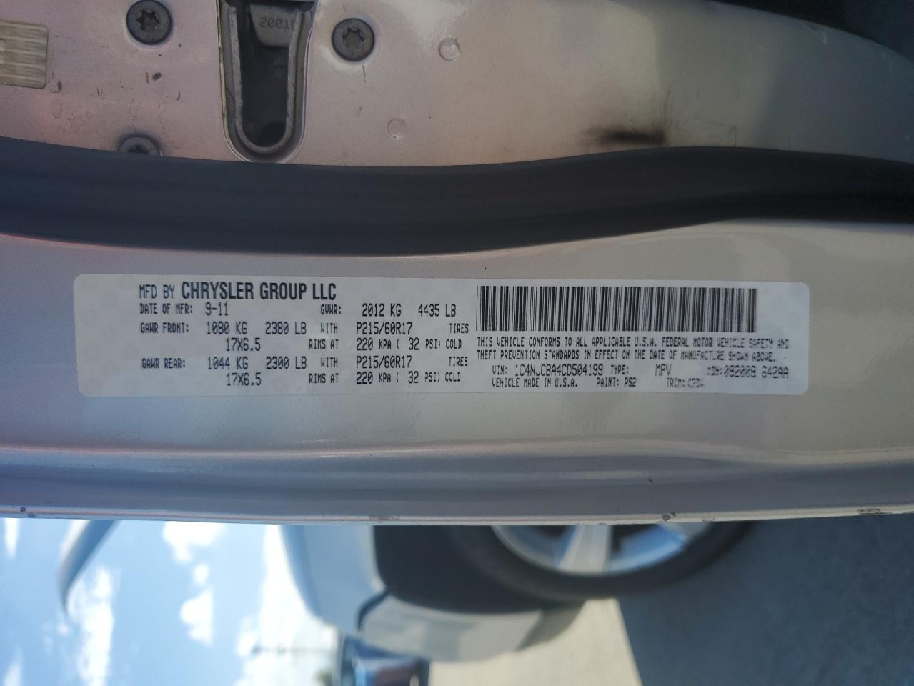 2012 Jeep Compass Sport VIN: 1C4NJCBA4CD504199 Lot: 83981075