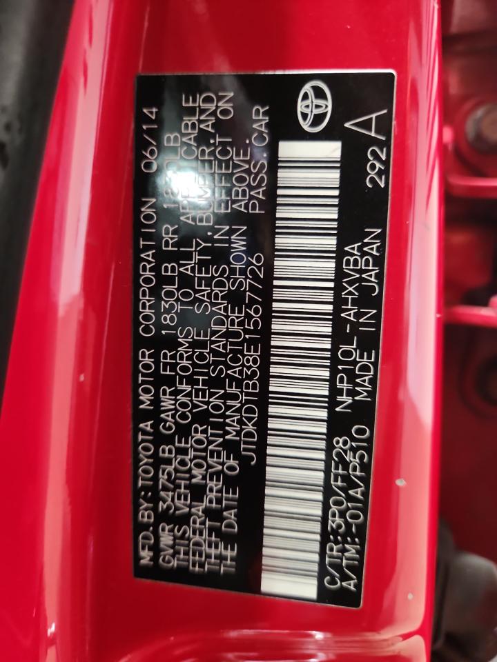 2014 Toyota Prius C VIN: JTDKDTB38E1567726 Lot: 80626655