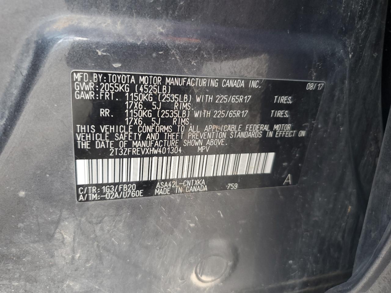 2017 Toyota Rav4 Le VIN: 2T3ZFREVXHW401304 Lot: 81769755