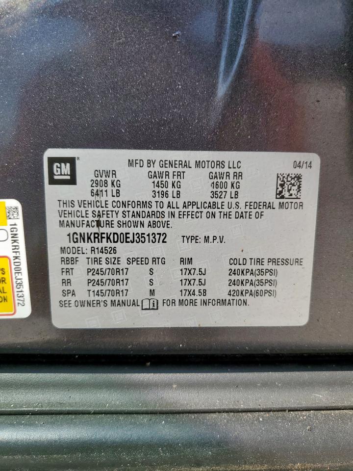 2014 Chevrolet Traverse Ls VIN: 1GNKRFKD0EJ351372 Lot: 81585415