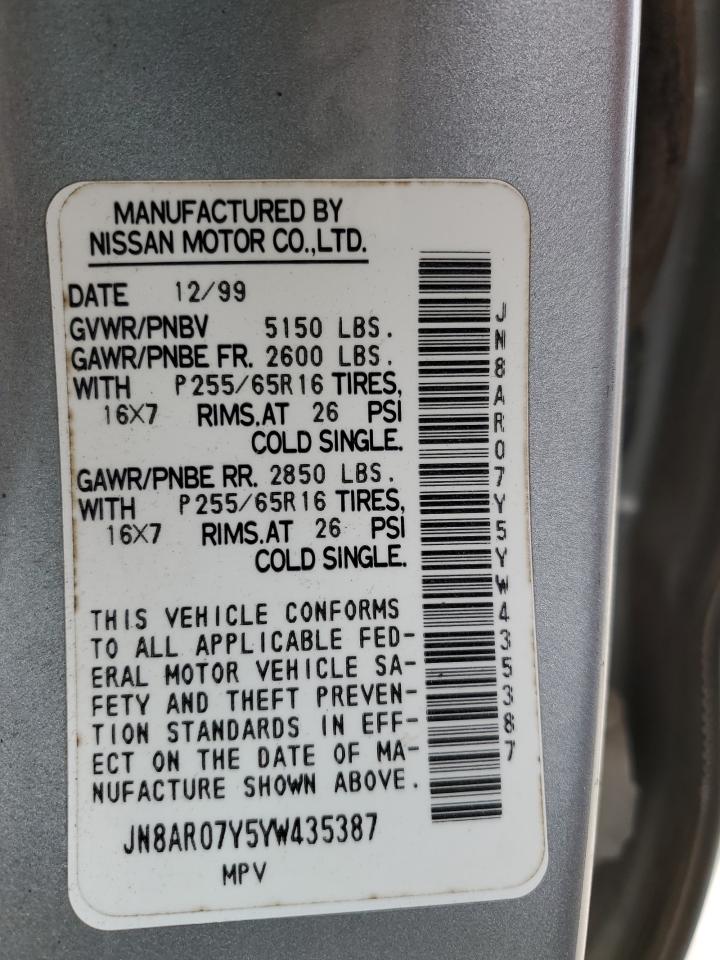 2000 Nissan Pathfinder Le VIN: JN8AR07Y5YW435387 Lot: 80127755