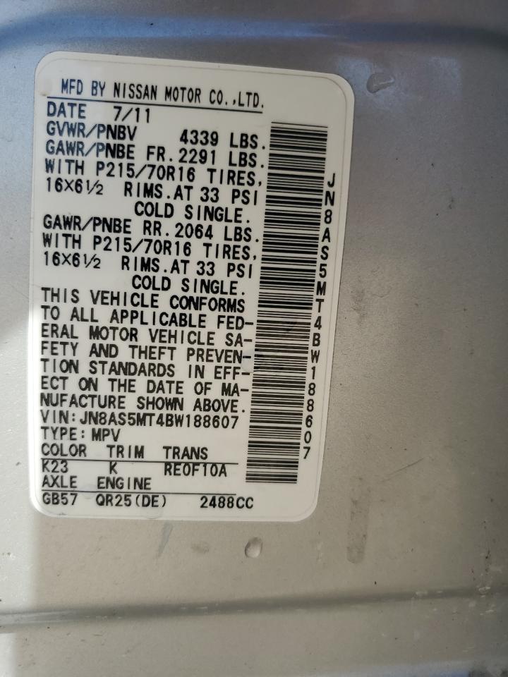 2011 Nissan Rogue S VIN: JN8AS5MT4BW188607 Lot: 80922725