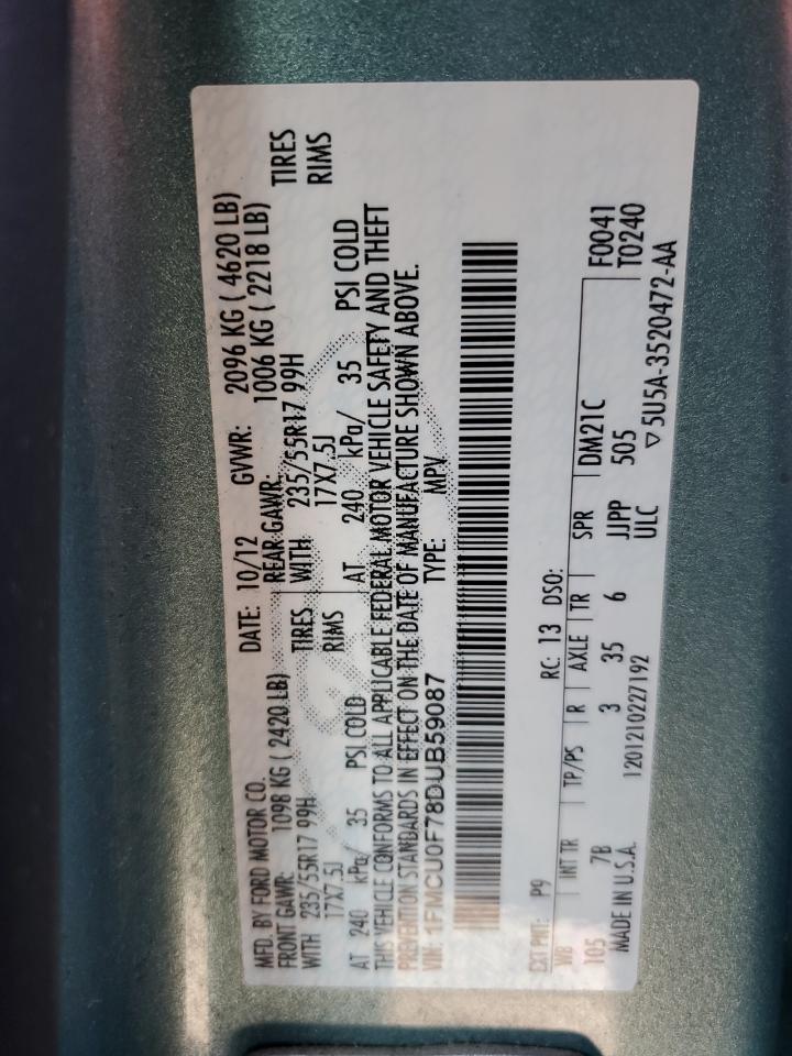 2013 Ford Escape S VIN: 1FMCU0F78DUB59087 Lot: 80101935