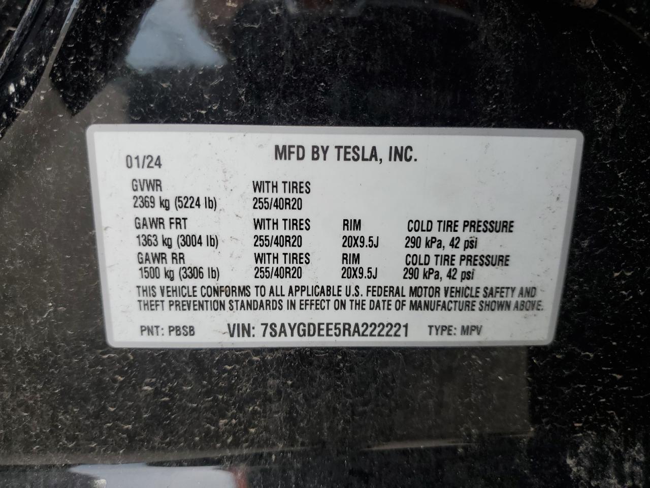 2024 Tesla Model Y VIN: 7SAYGDEE5RA222221 Lot: 71676165