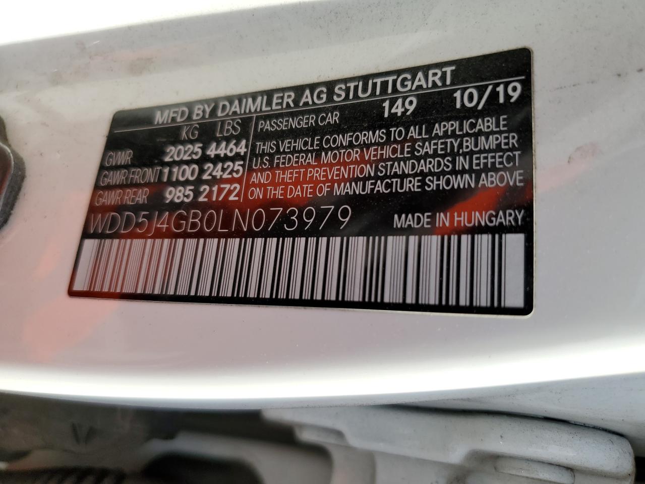 2020 Mercedes-Benz Cla 250 VIN: WDD5J4GB0LN073979 Lot: 84448265