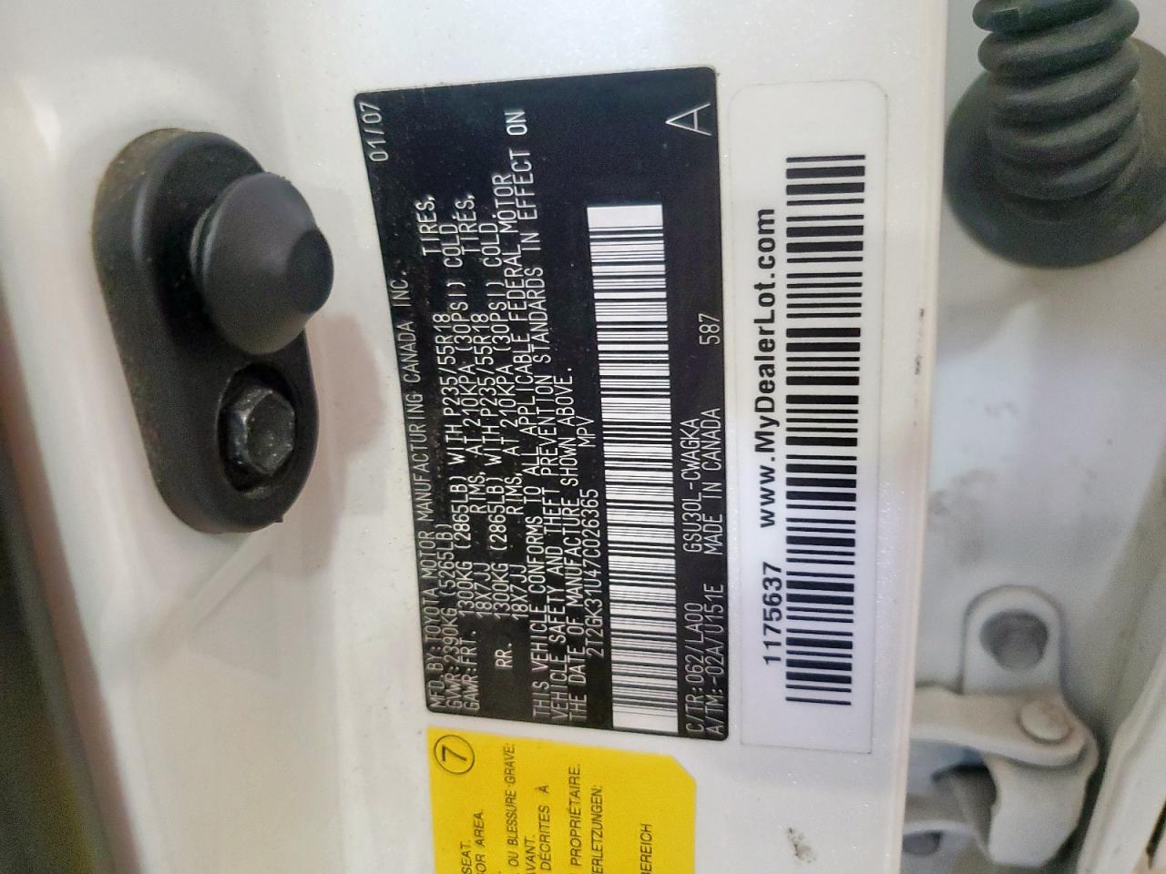 2007 Lexus Rx 350 VIN: 2T2GK31U47C026365 Lot: 80385945