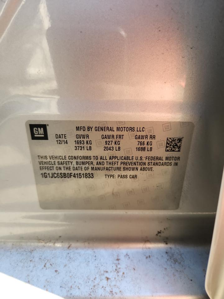 2015 Chevrolet Sonic Lt VIN: 1G1JC6SB0F4151833 Lot: 80561405